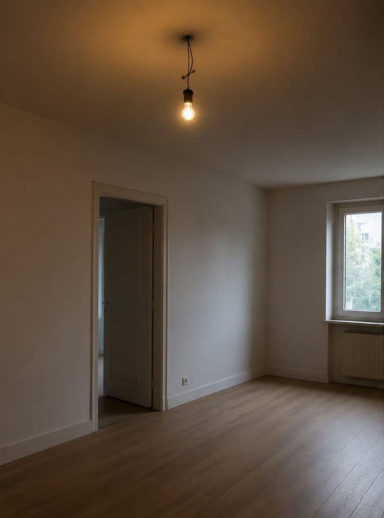 Pièce avec éclairage provisoire avant travaux